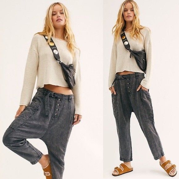 Free People Desert Days Haram Pants in Washed Black Womens Size 2 Boho Slouchy - Picture 1 of 14